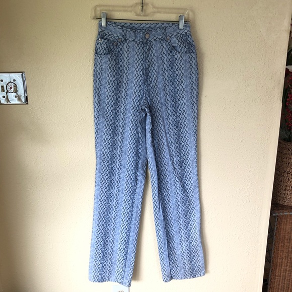 Newport News Jeanology High Rise Print Blue Pants 6T 33” Long - Picture 2 of 7